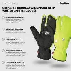 Gripgrab Nordic 2 Windproof Deep Winter Lobster Gloves -pyöräkauppa 74582 2 yellowhivis