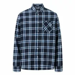 Knowledgecotton Apparel Relaxed Indigo Checkered Shirt - Gots/Vegan